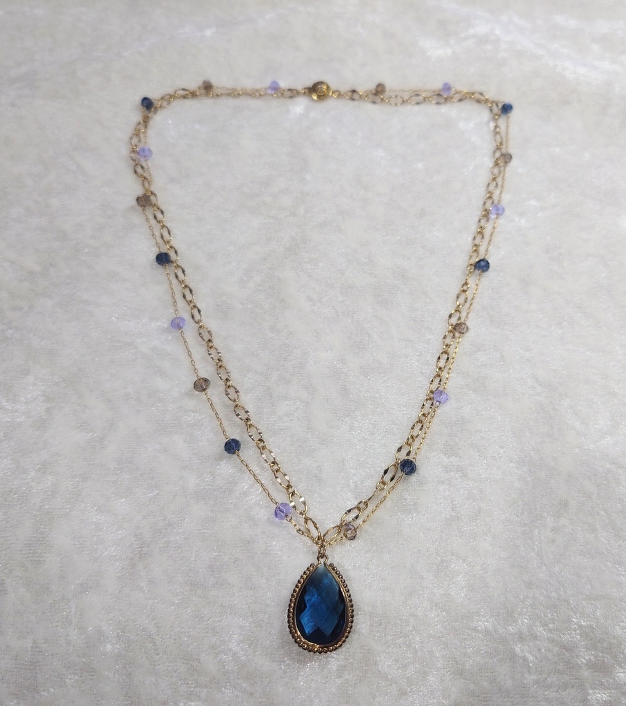 サファイアブルーのダブルデザインチェーンネックレス