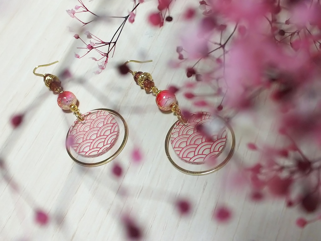 青海波柄ピアス&イヤリング (水の呼吸兄弟弟子イメージ)