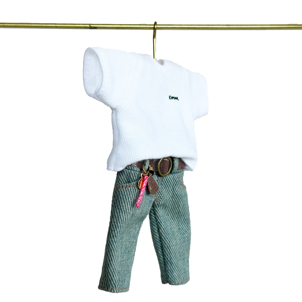 【白T×ライトブルーデニム】タックインTシャツセット