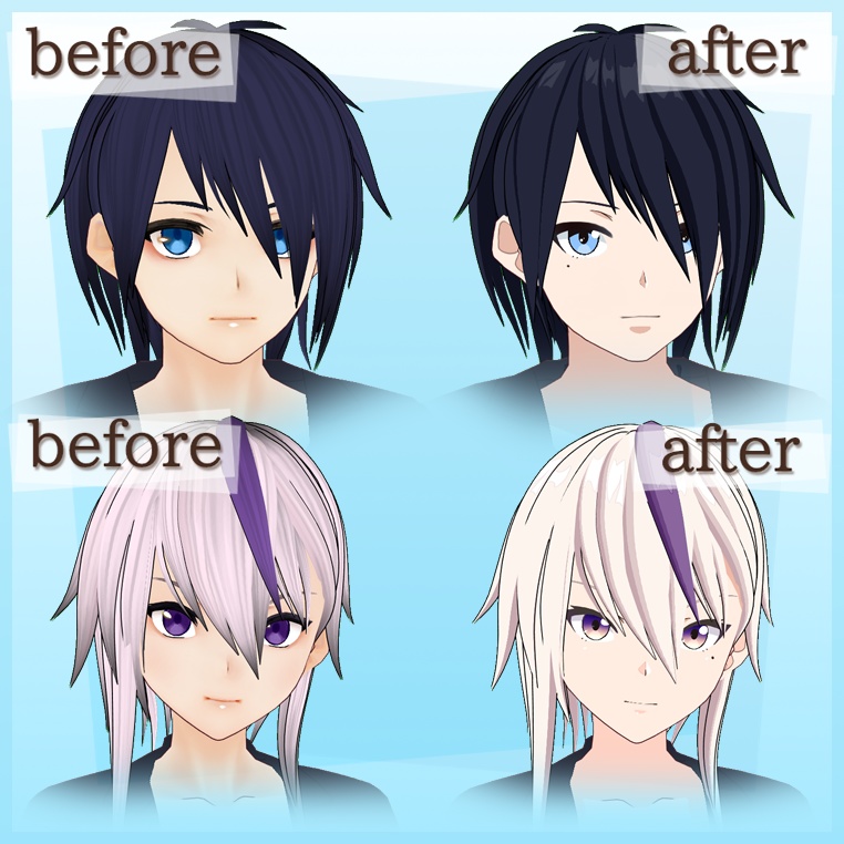 【VRoid(β)】トゥーン調テクスチャセット(男・女モデル対応)肌,髪,瞳等