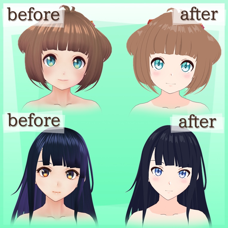 【VRoid(β)】トゥーン調テクスチャセット(男・女モデル対応)肌,髪,瞳等