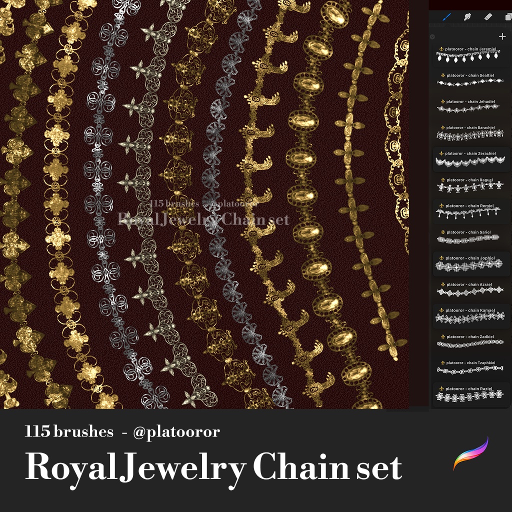 115 Royal Jewelry Chain Procreate brushes set (PBRP001) | Platooror