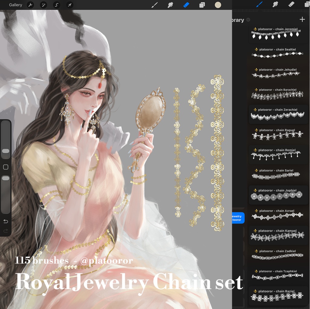 115 Royal Jewelry Chain Procreate brushes set (PBRP001) | Platooror