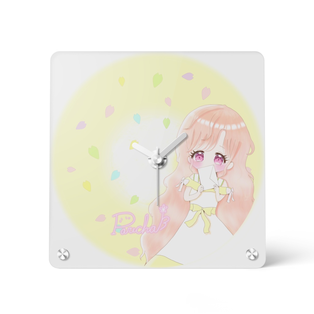 正方形アクリル時計 -お花デザイン-