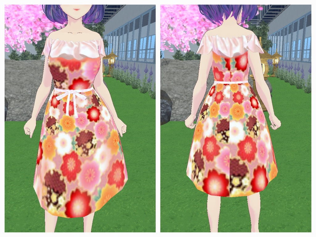 花柄オフショルワンピ4種類【無料版あり】一部修正