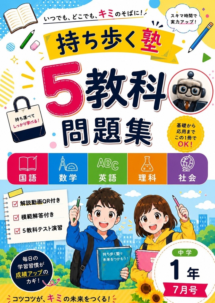 【中学生の勉強法】 持ち歩く塾 5教科問題集 中学1年 7月号: 持ち歩く塾 5教科問題集