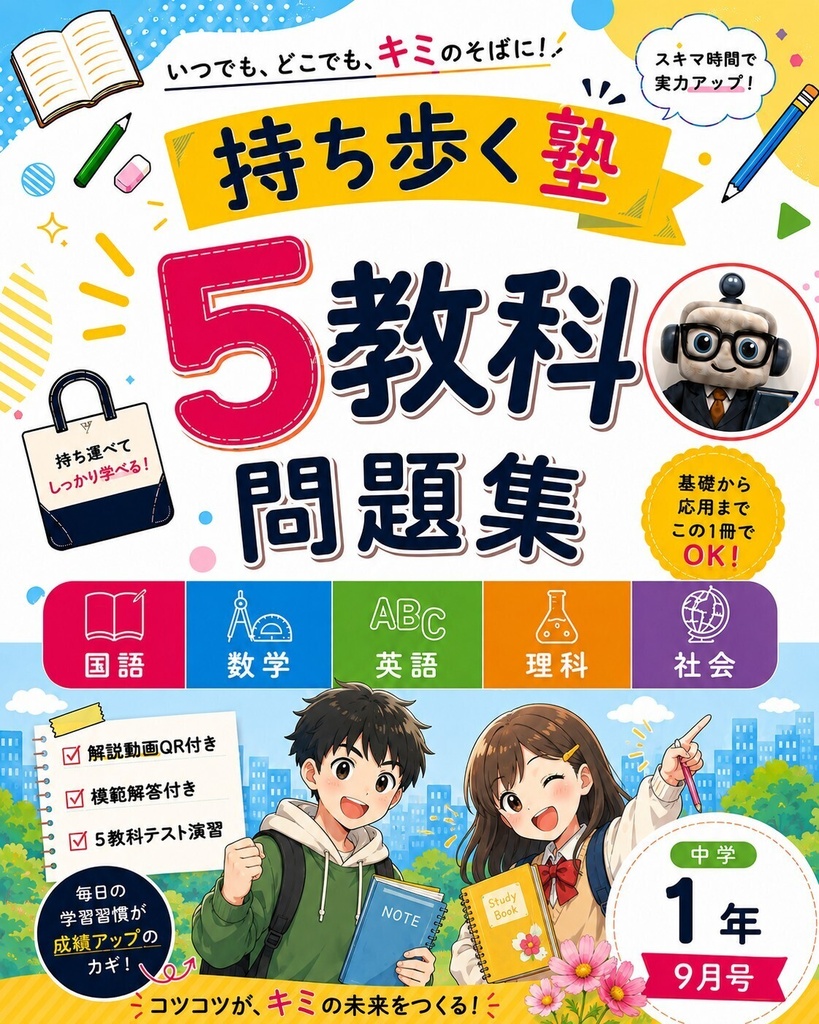 【中学生の勉強法】 持ち歩く塾 ５教科問題集 中学１年 ９月号: 持ち歩く塾 ５教科問題集