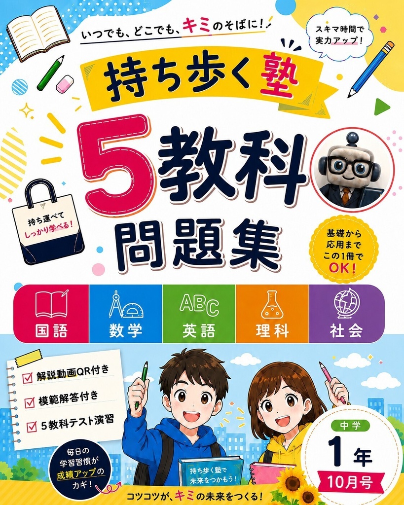 【中学生の勉強法】 持ち歩く塾 ５教科問題集 中学１年 10月号: 持ち歩く塾 ５教科問題集