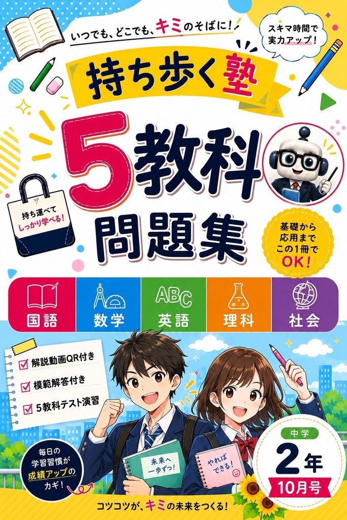 【中学生の勉強法】 持ち歩く塾 ５教科問題集 中学２年 10月号: 持ち歩く塾 ５教科問題集