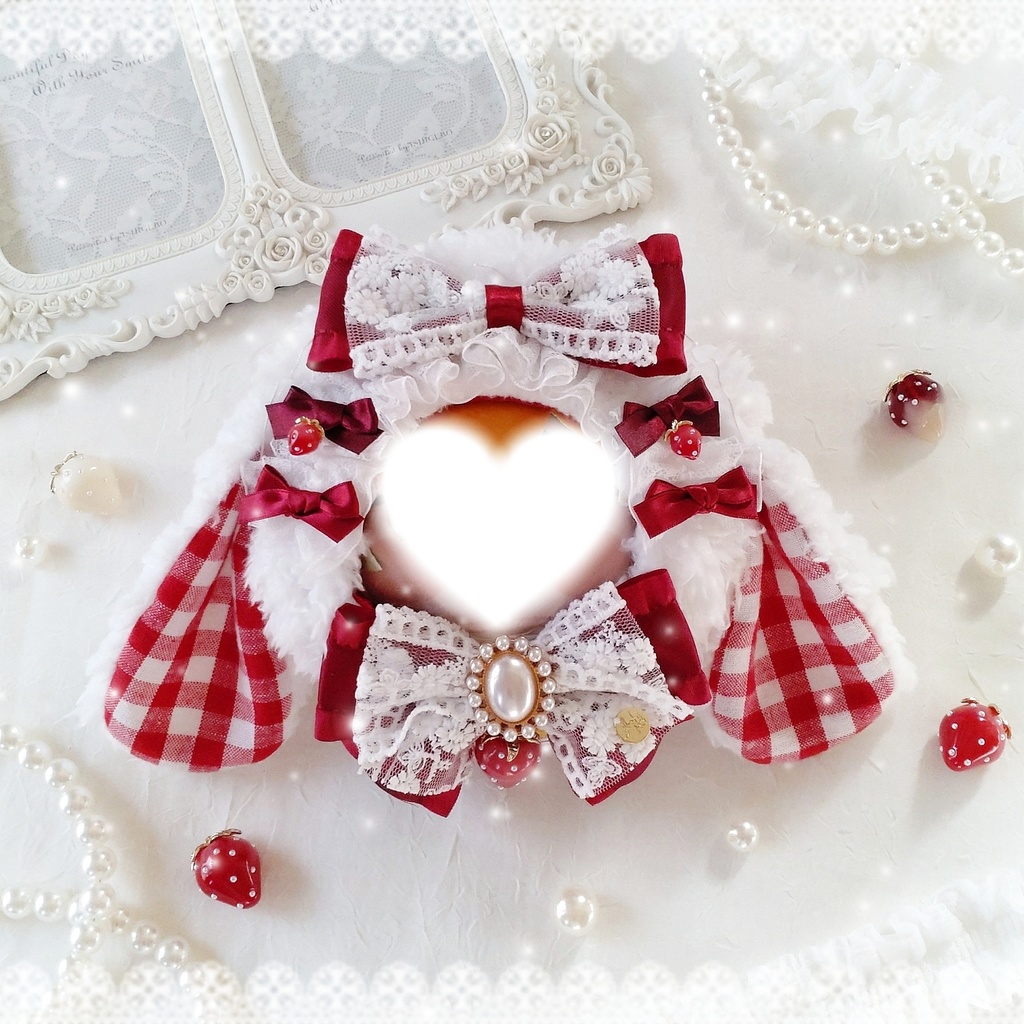 【頭囲25〜27cm】Strawberry Party ギンガムチェックの垂れ耳うさぎちゃん