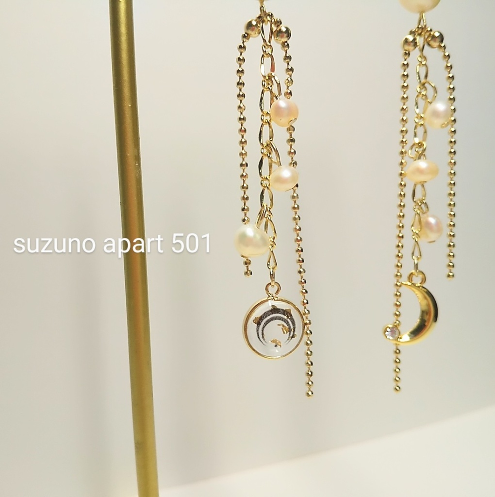 三日月宗近 月とパールのイヤーアクセサリー