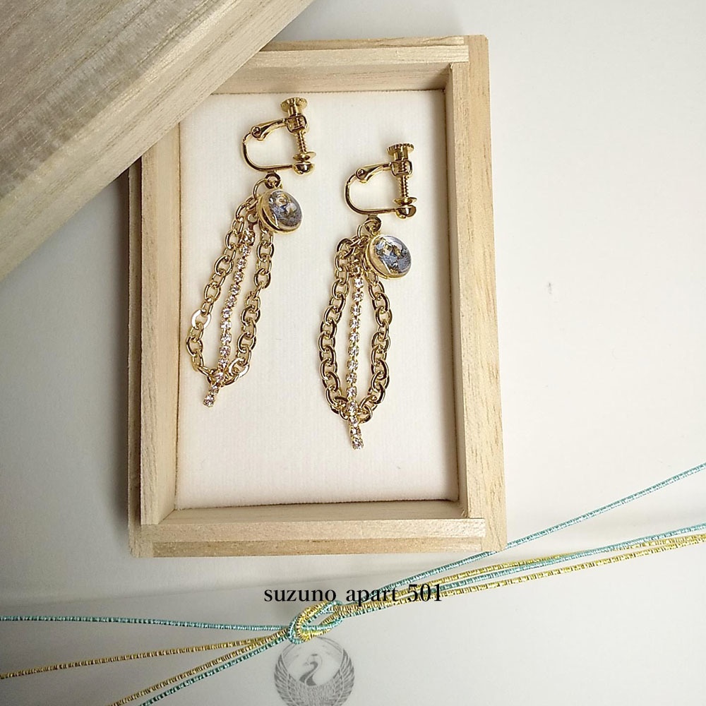 鶴丸国永 紺色紋 スワロフスキーチェーン イヤーアクセサリー