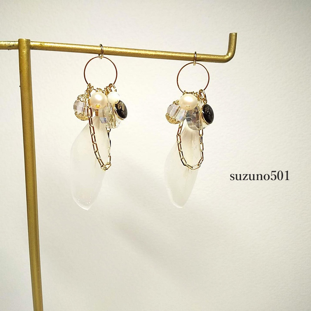 コーティングフェザーとガラス 鶴丸国永 大俱利伽羅 イヤーアクセサリー