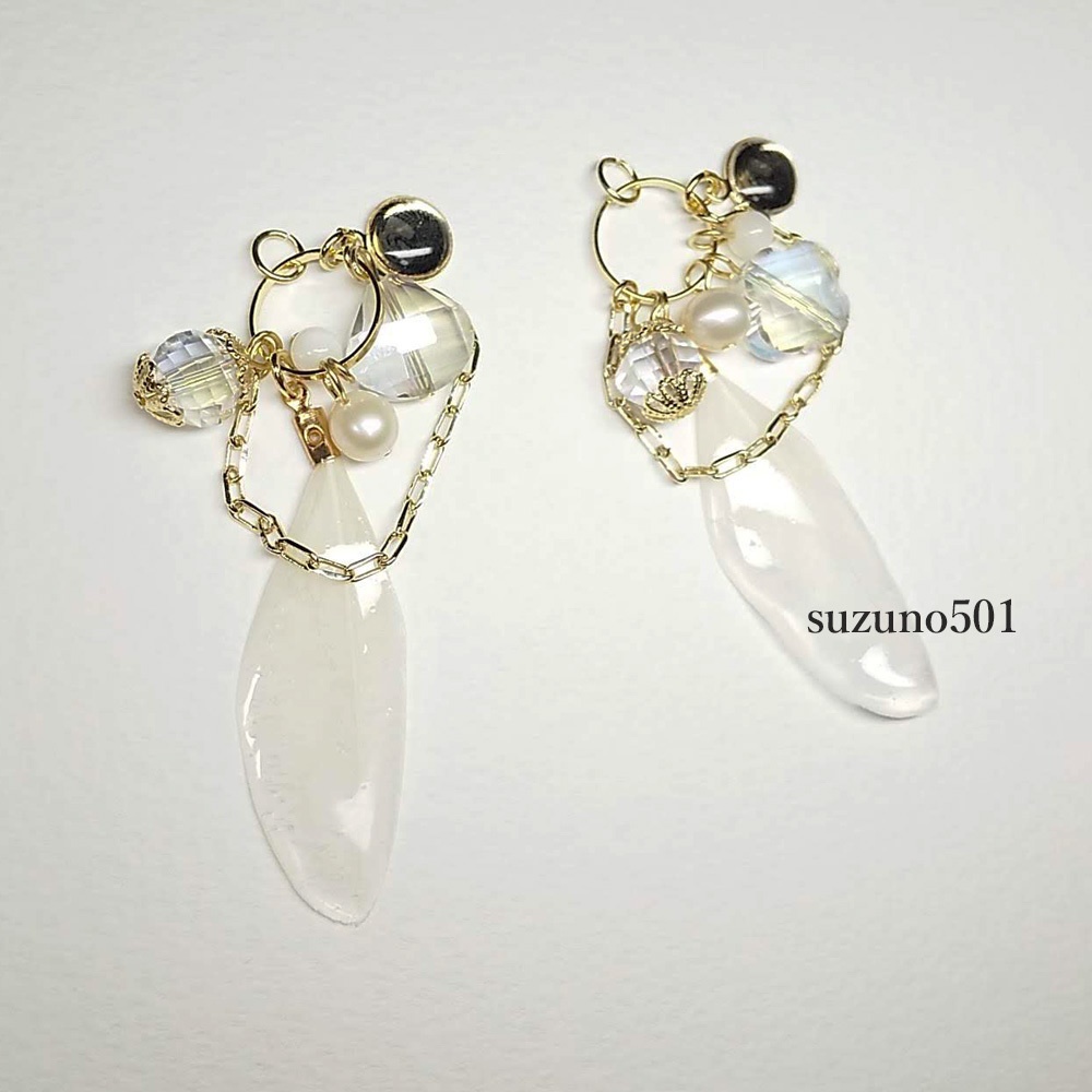 コーティングフェザーとガラス 鶴丸国永 大俱利伽羅 イヤーアクセサリー