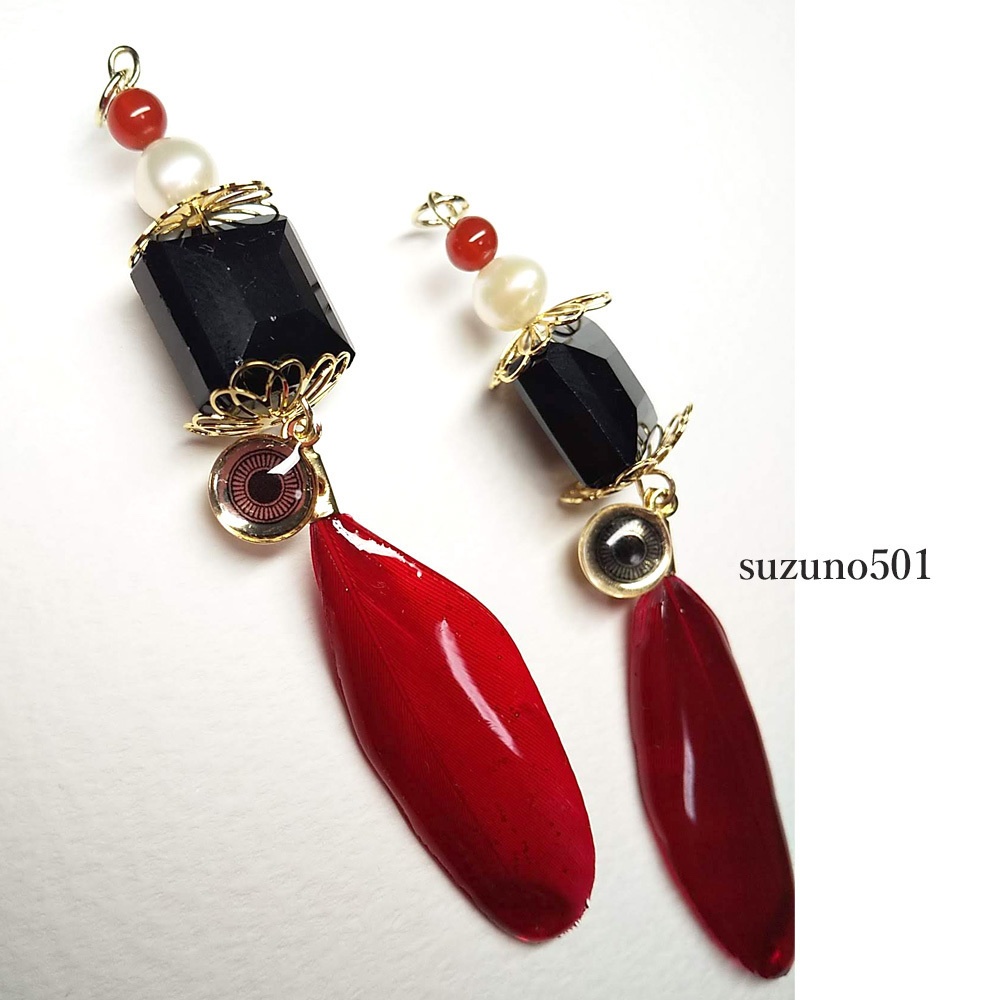 コーティングフェザーとガラス 鶴丸国永 大俱利伽羅 イヤーアクセサリー