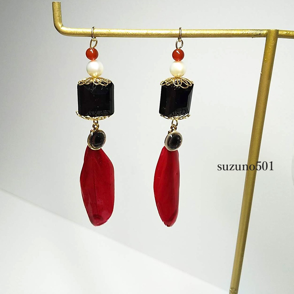 コーティングフェザーとガラス 鶴丸国永 大俱利伽羅 イヤーアクセサリー