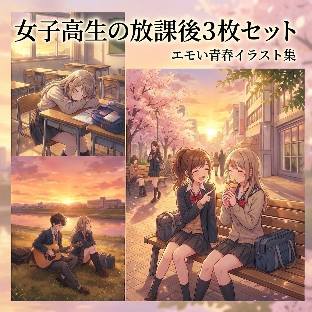 【イラスト】女子高生のエモい放課後３枚セット