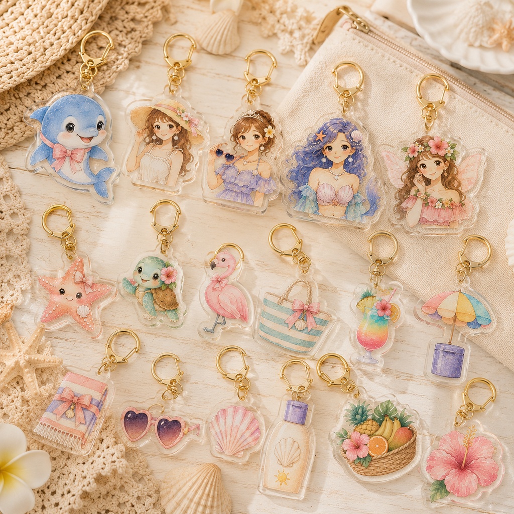 【お試し】スイートサマー 水彩クリップアートセット マーメイド イルカ ビーチ 貝殻 トロピカル 夏 PNG素材 スクラップブック ベビーシャワー デジタルダウンロード