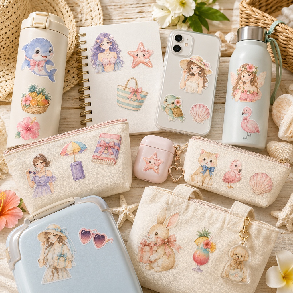 【お試し】スイートサマー 水彩クリップアートセット マーメイド イルカ ビーチ 貝殻 トロピカル 夏 PNG素材 スクラップブック ベビーシャワー デジタルダウンロード