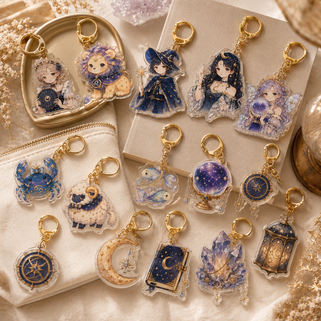 占星術 水彩クリップアートセット 星座 月 水晶 魔法使い 妖精 セレスティアル PNG素材 ファンタジー素材 ステッカー デジタルダウンロード