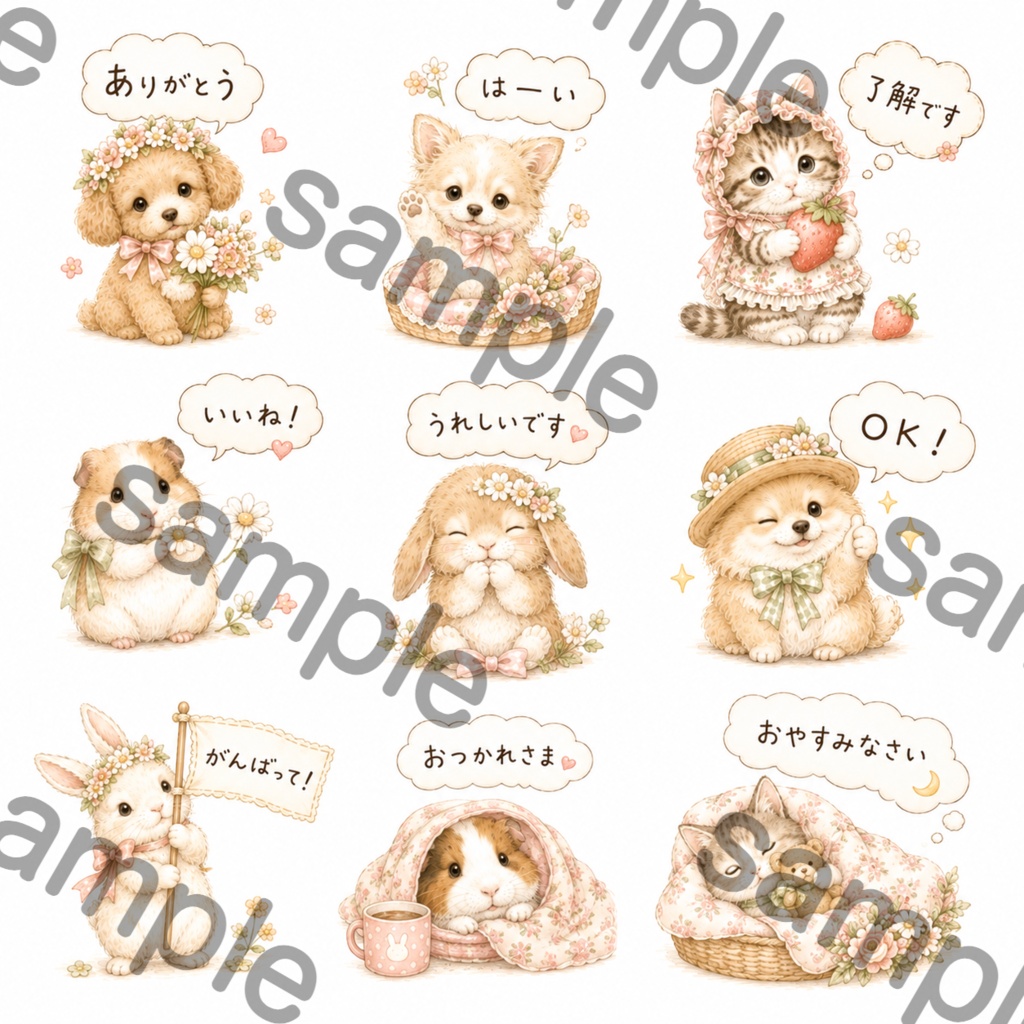 【オーダーメイド】イラスト制作|ふんわり水彩風アイコン・ショップ素材・LINEスタンプ対応