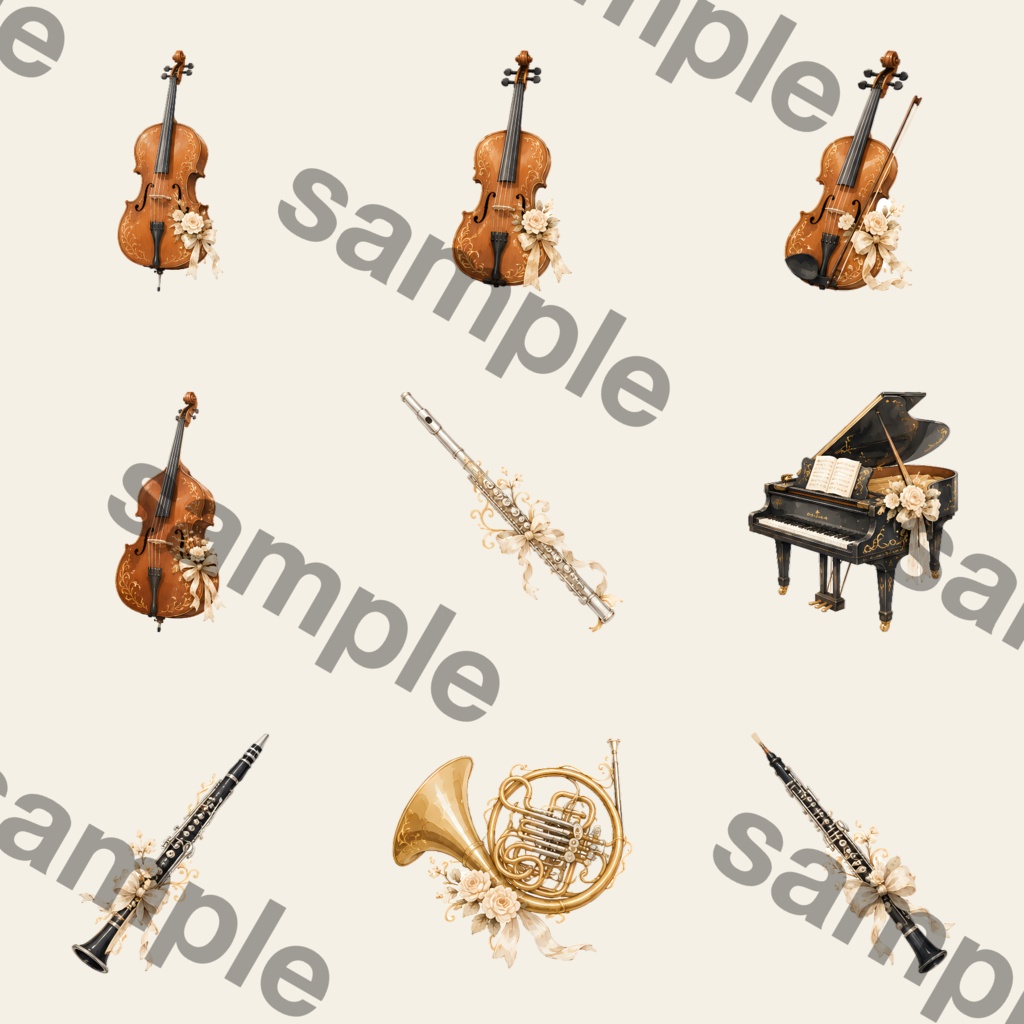 音楽のある優雅な時間を彩る|オーケストラ水彩クリップアート素材 Canvaで使えるデジタル商品