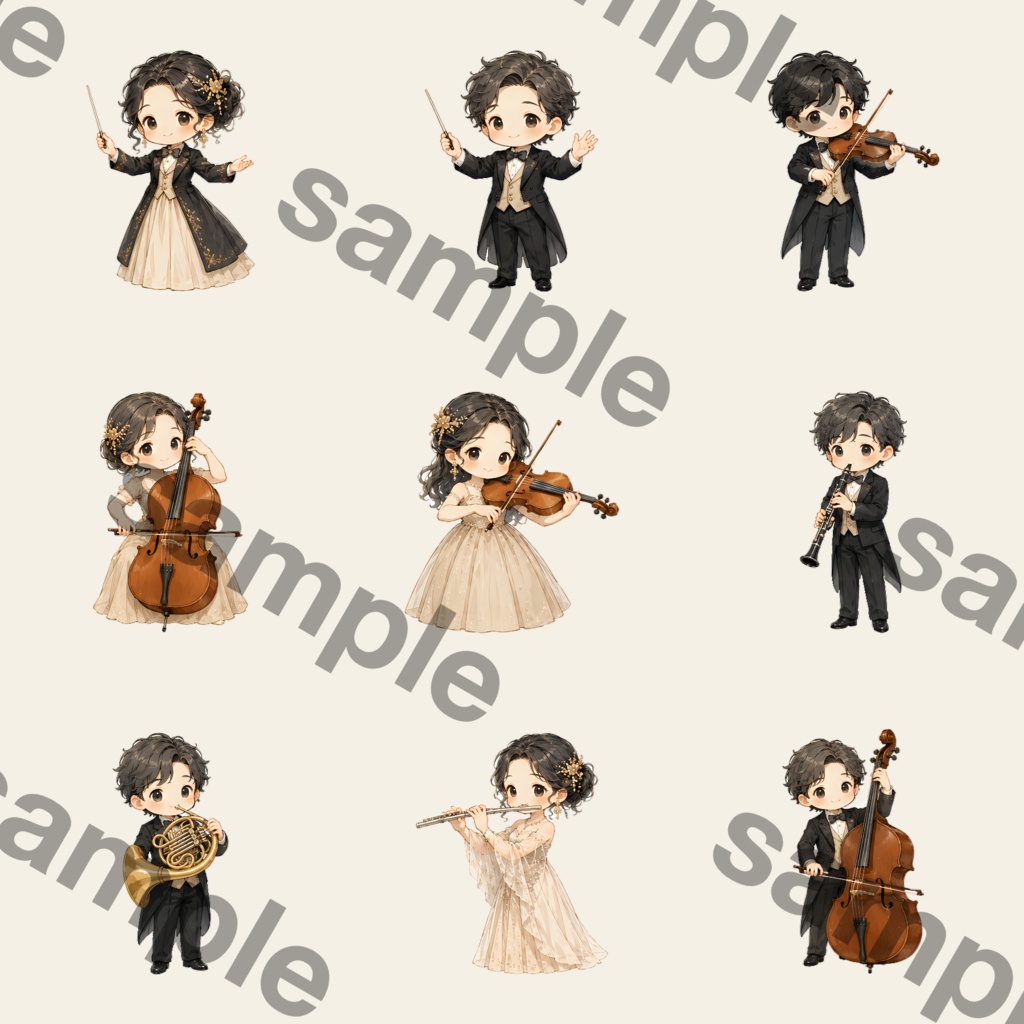 音楽のある優雅な時間を彩る|オーケストラ水彩クリップアート素材 Canvaで使えるデジタル商品
