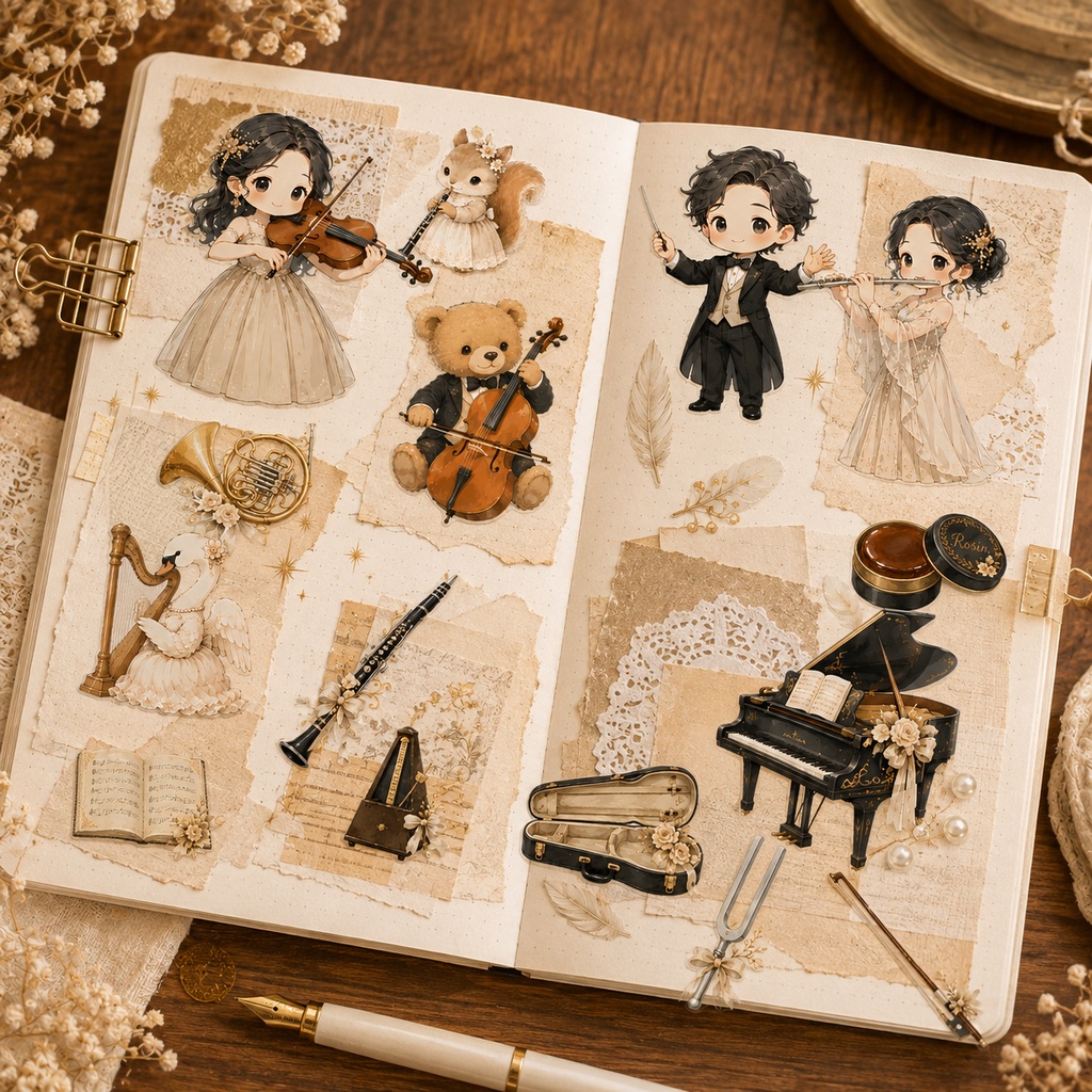 音楽のある優雅な時間を彩る|オーケストラ水彩クリップアート素材 Canvaで使えるデジタル商品