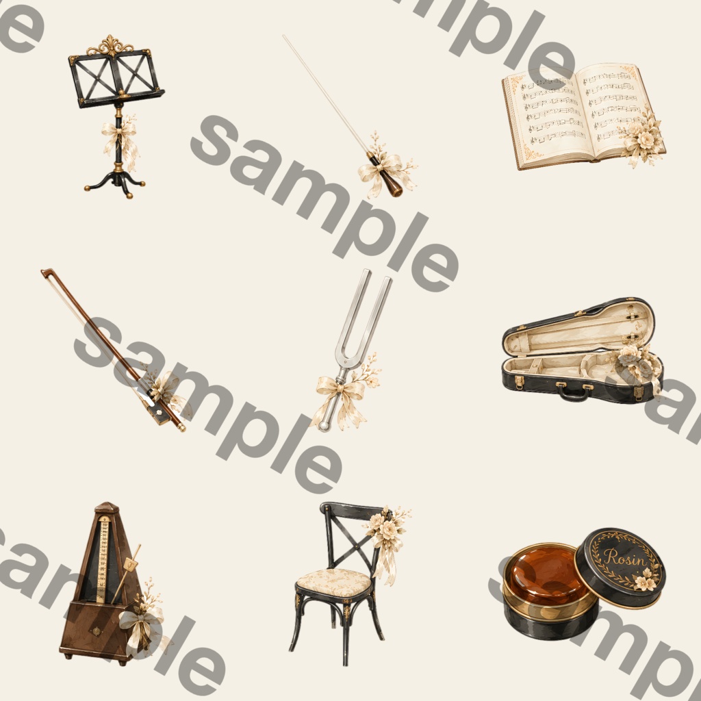 音楽のある優雅な時間を彩る|オーケストラ水彩クリップアート素材 Canvaで使えるデジタル商品