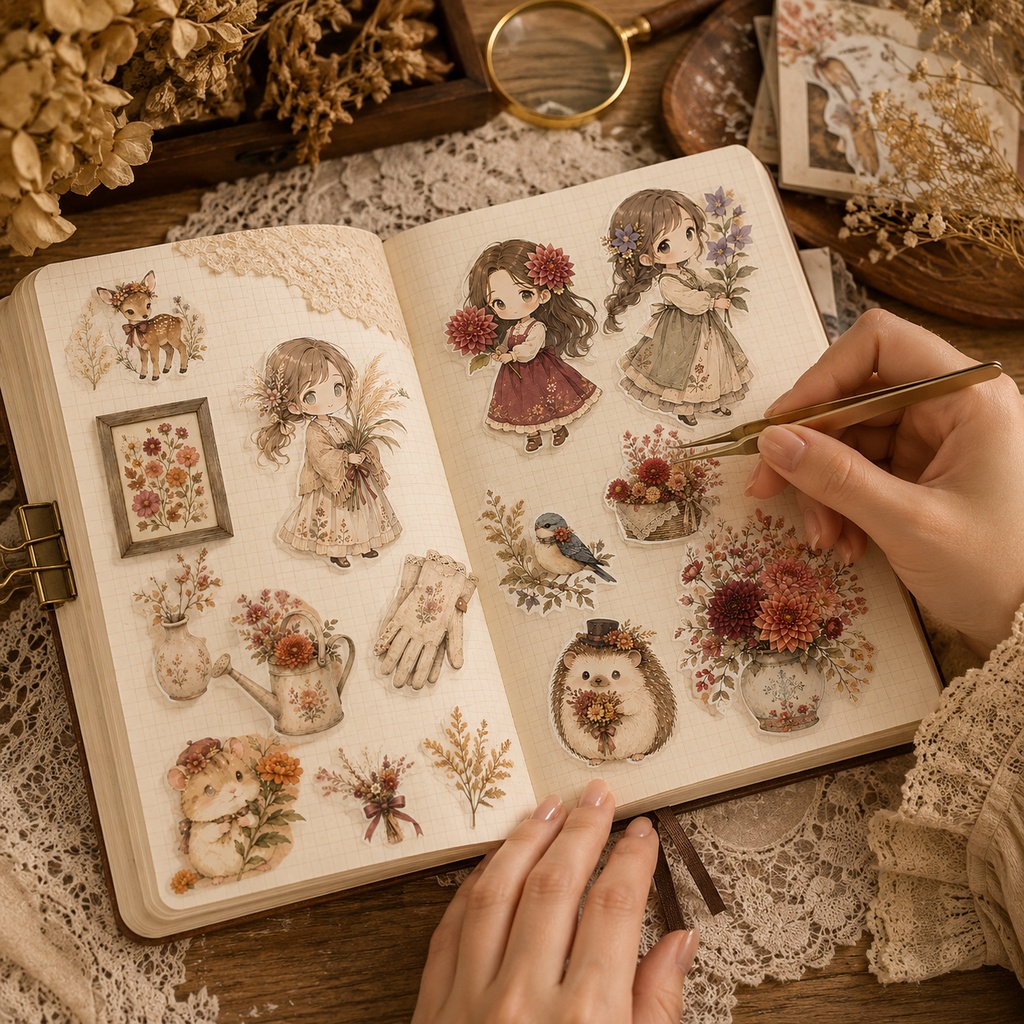 ほっこり秋時間♪花と小動物の水彩風クリップアート|Canvaで使えるPNGデジタル素材