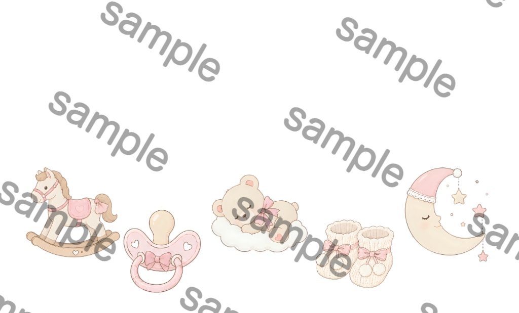 ベビー ピンク ショップカード・サンキューカード・台紙素材セット|Canva編集対応|かわいいPNGデジタル素材