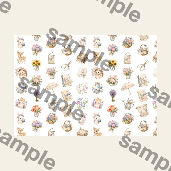 印刷するだけで可愛い♪淡色ナチュラルなデザインペーパー|植物とラッピング素材・Canvaで使えるデジタル素材