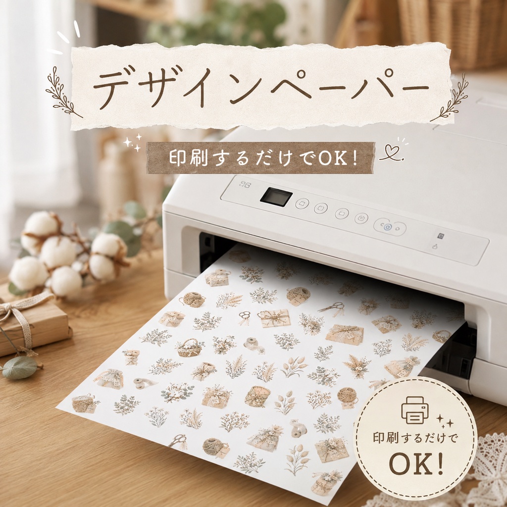 印刷するだけで可愛い♪淡色ナチュラルなデザインペーパー|植物とラッピング素材・Canvaで使えるデジタル素材