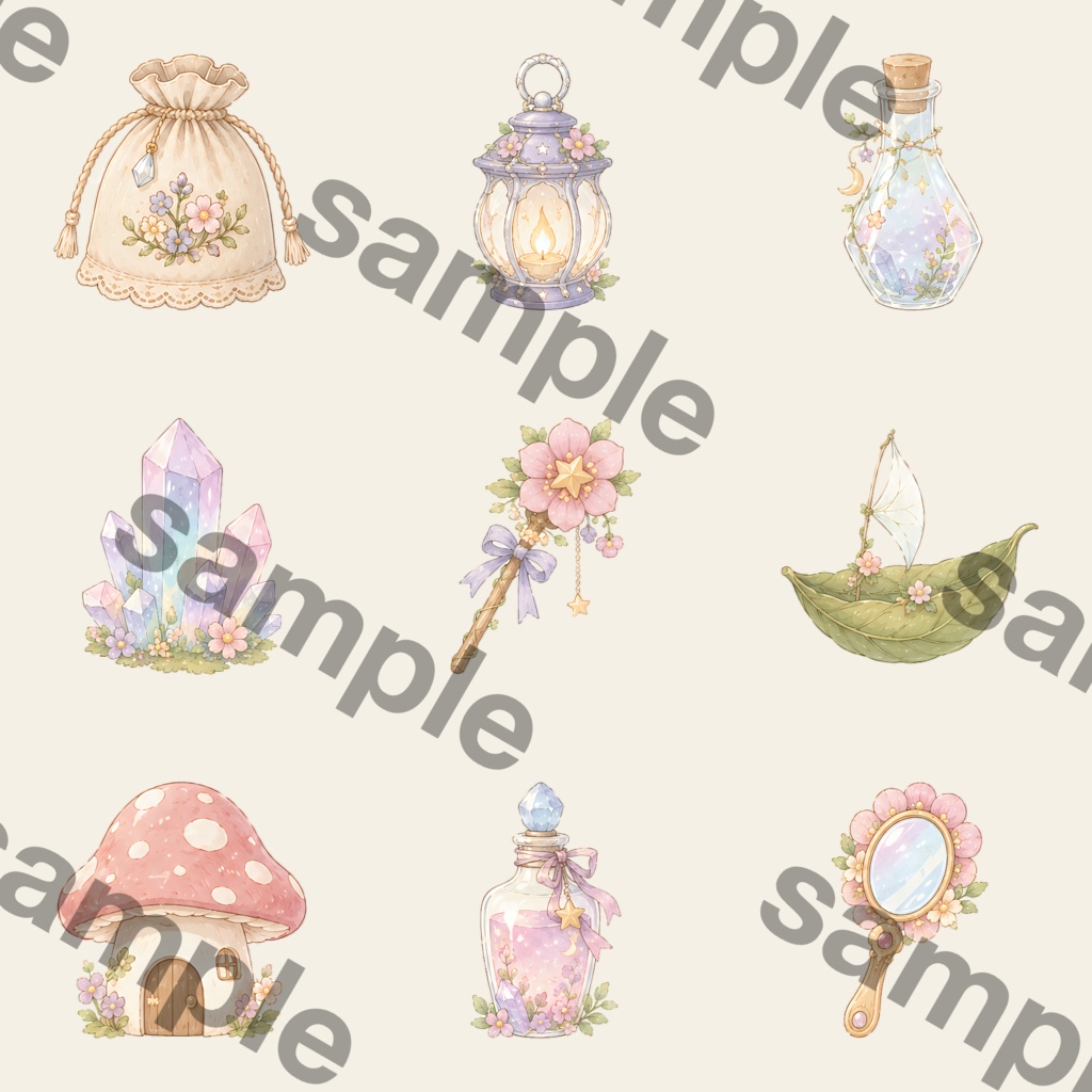 癒しのフェアリーガーデン素材|花と動物の水彩風PNG・Canvaで使えるデジタル素材
