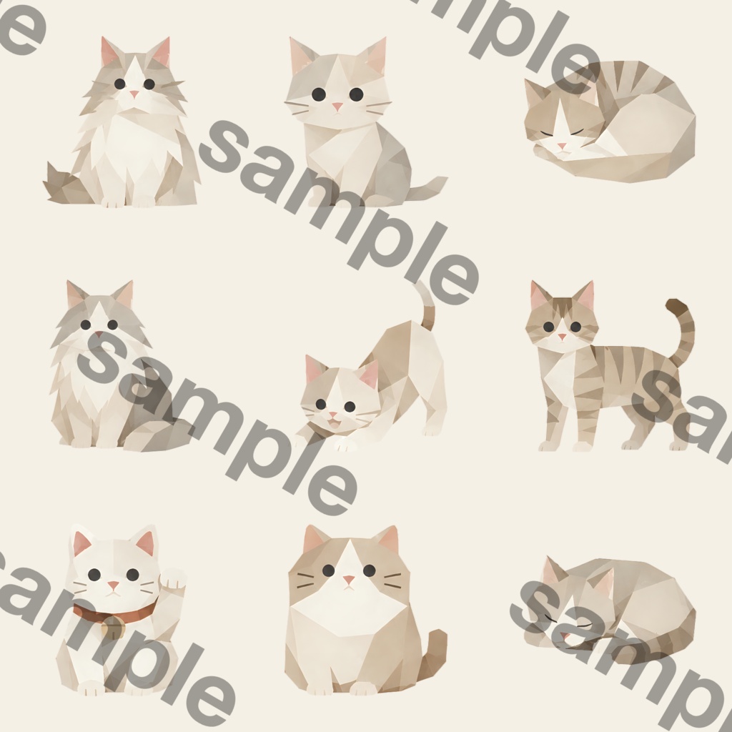 まったり猫時間を楽しむ|ローポリ風猫クリップアート PNG・Canvaで使えるデジタル素材
