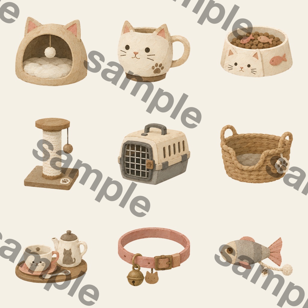 まったり猫時間を楽しむ|ローポリ風猫クリップアート PNG・Canvaで使えるデジタル素材