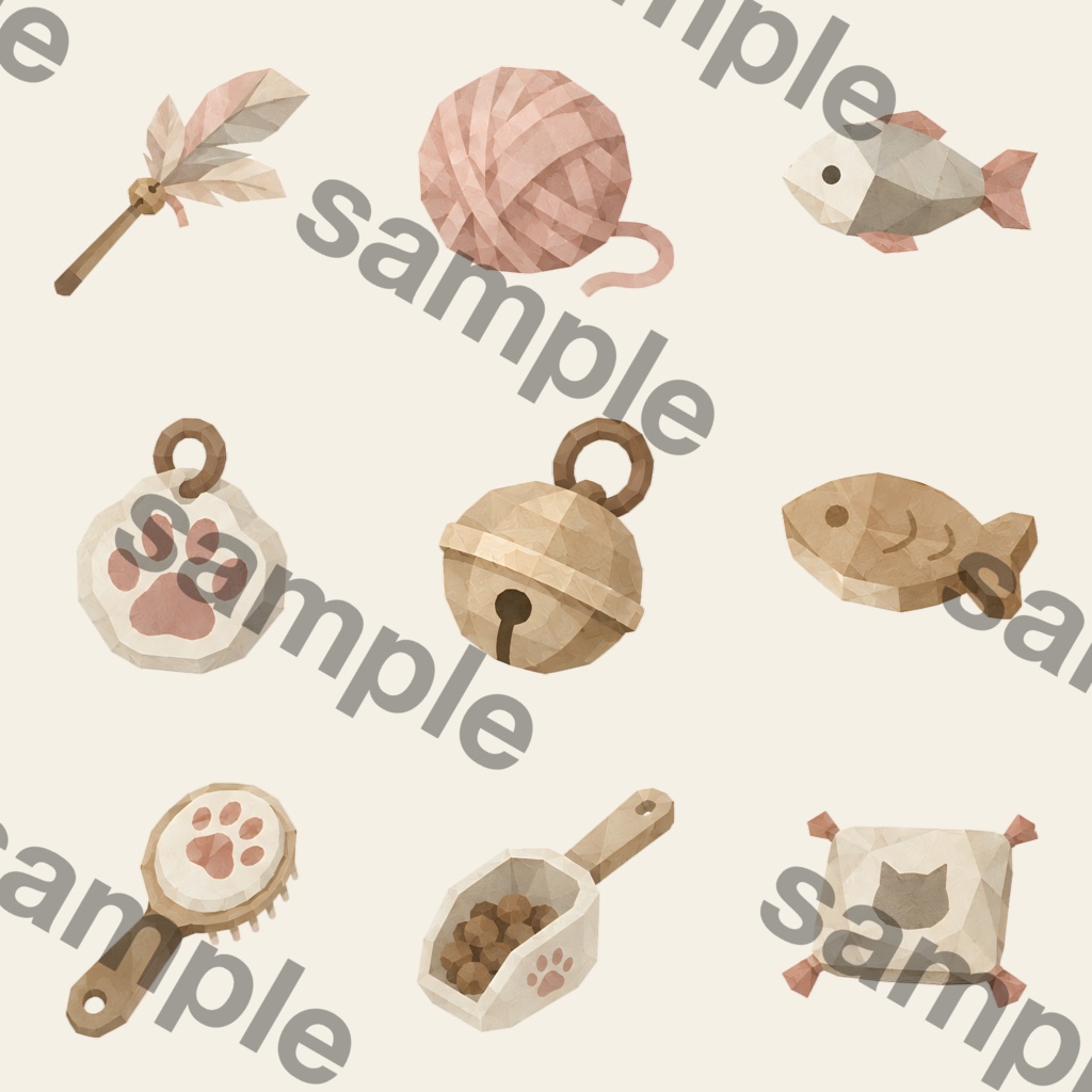 まったり猫時間を楽しむ|ローポリ風猫クリップアート PNG・Canvaで使えるデジタル素材