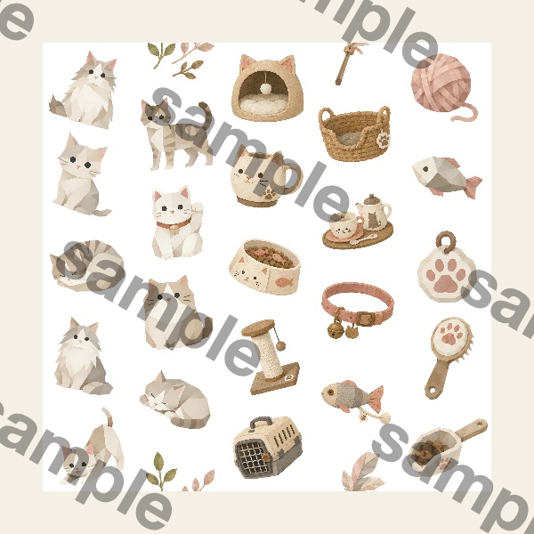 まったり猫時間を楽しむ|ローポリ風猫クリップアート PNG・Canvaで使えるデジタル素材