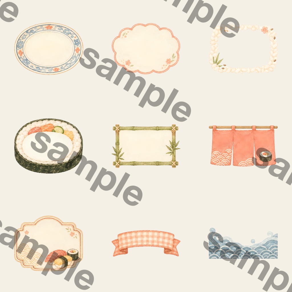 お寿司クリップアート素材集|かわいい和食イラスト|PNGデジタル素材