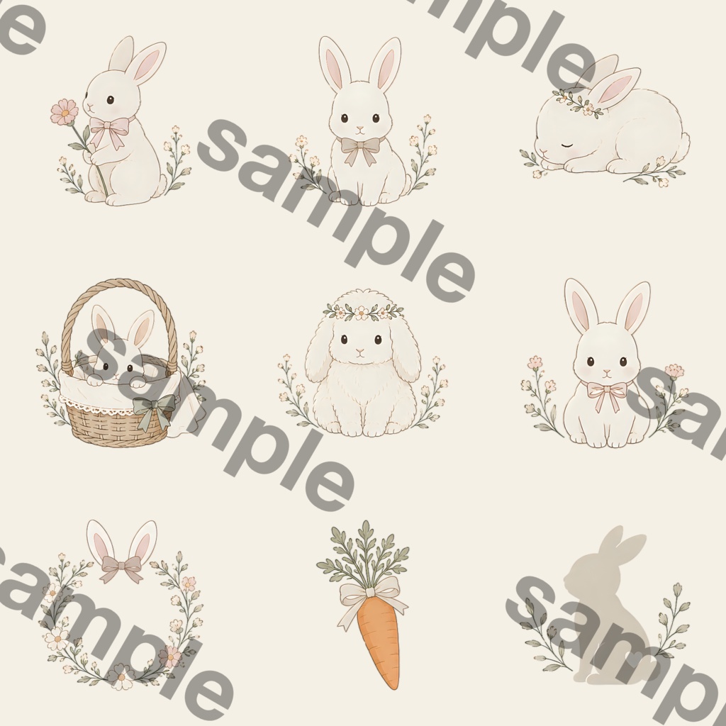 大人かわいい上品うさぎのクリップアート|水彩風PNG素材・Canvaで使えるデジタル素材