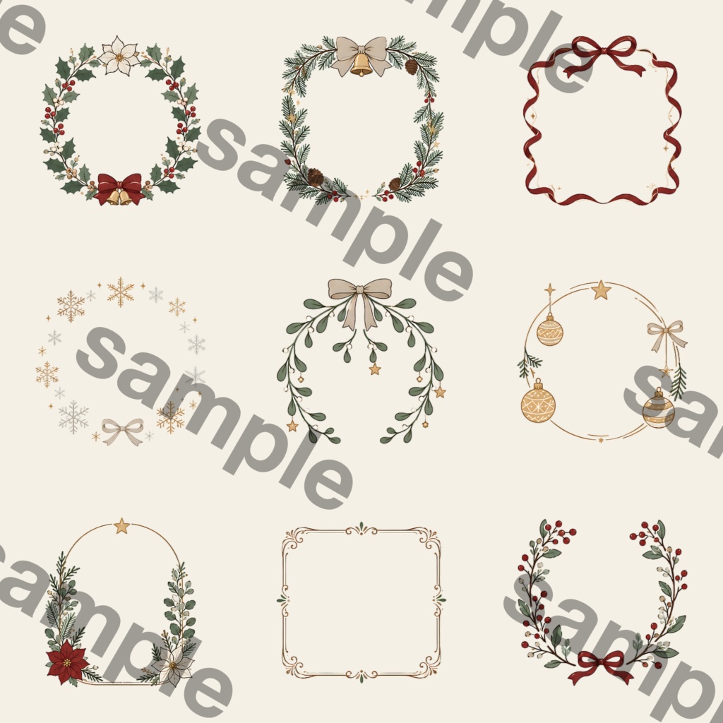 大人のクリスマスを楽しむ|松ぼっくりと星の上品な水彩風PNG・Canvaで使えるデジタル素材