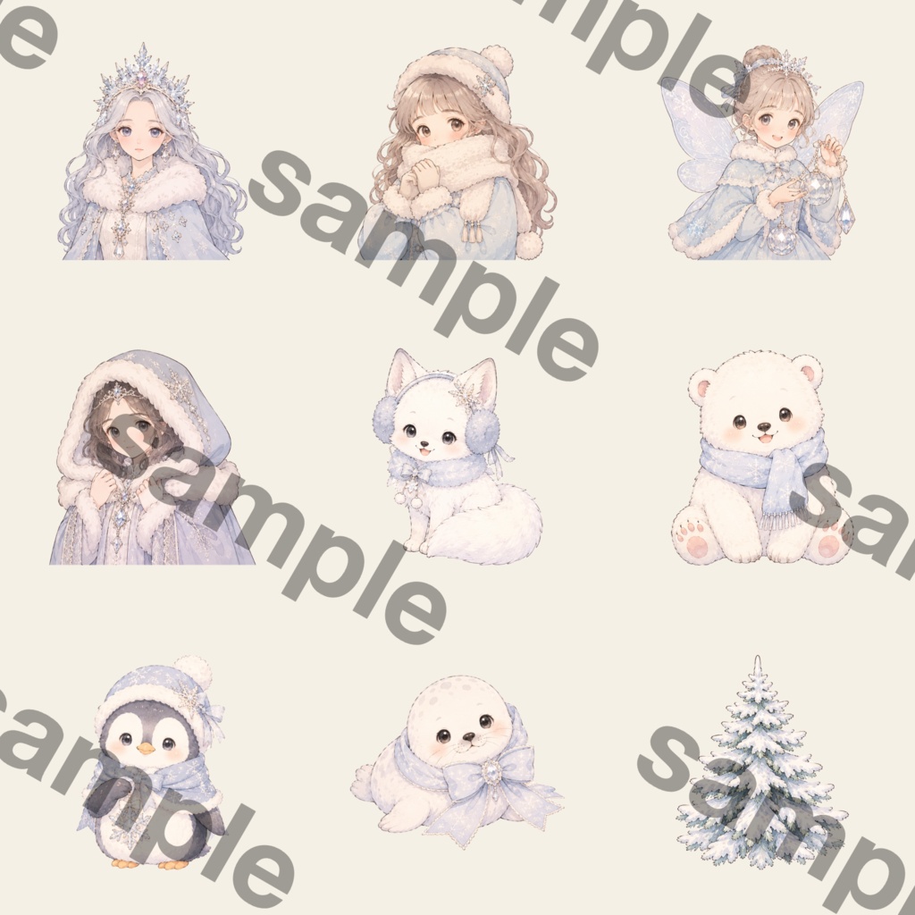 冬の魔法に包まれる雪のクリップアート|水彩風PNG・Canvaで使えるデジタル素材