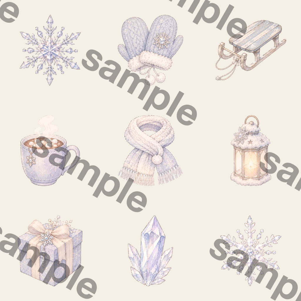 冬の魔法に包まれる雪のクリップアート|水彩風PNG・Canvaで使えるデジタル素材
