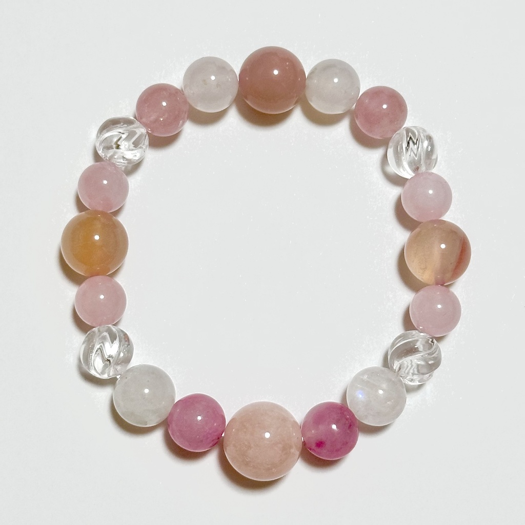 「 桃の花 」 ✯ モルガナイト ロードナイトシリカ ムーンストーン ローズクォーツ ソルトソースアゲート / 天然石ブレスレット パワーストーン 天然石アクセサリー