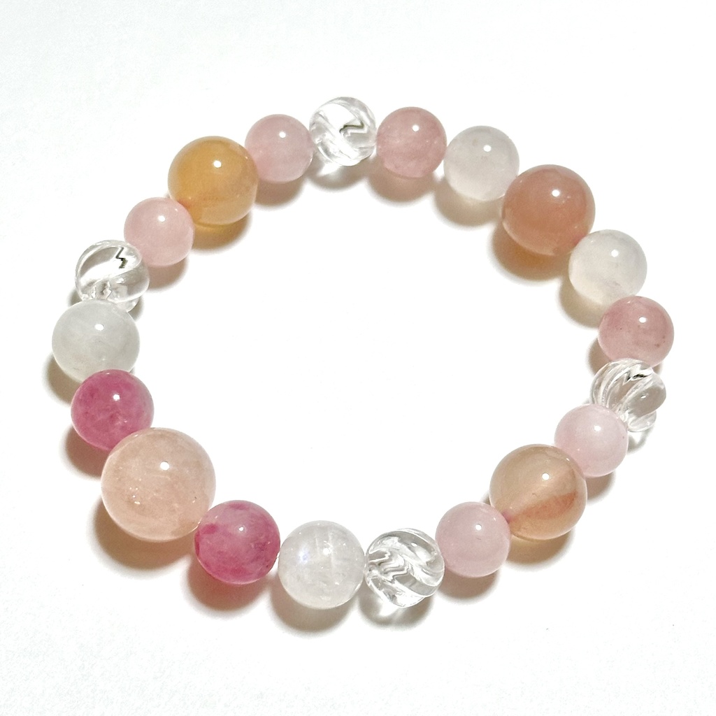 「 桃の花 」 ✯ モルガナイト ロードナイトシリカ ムーンストーン ローズクォーツ ソルトソースアゲート / 天然石ブレスレット パワーストーン 天然石アクセサリー
