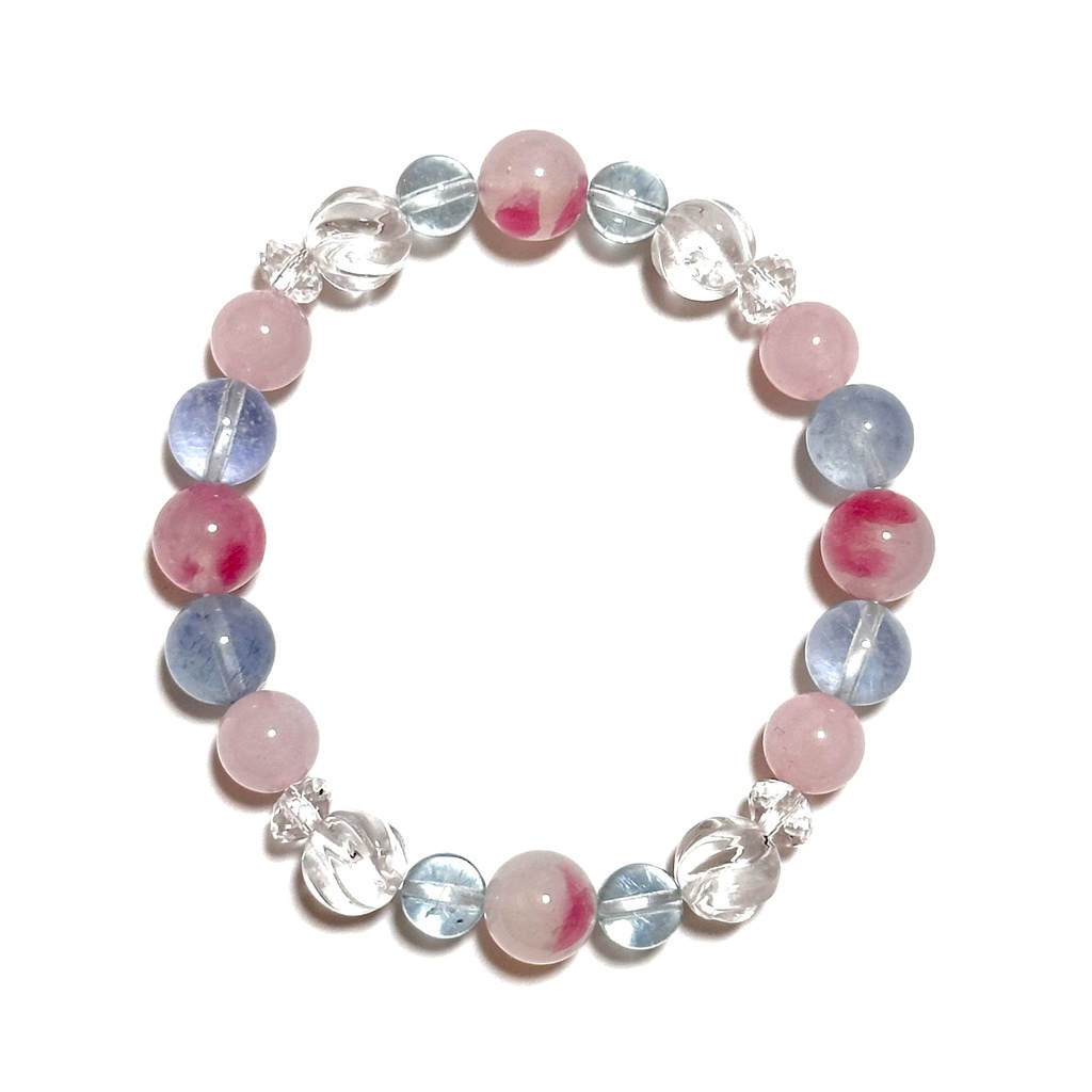 「 春空に舞う 」 ✯ ロードナイトシリカ アクアマリン ローズクォーツ ブルートパーズ / 天然石ブレスレット パワーストーン 天然石アクセサリー