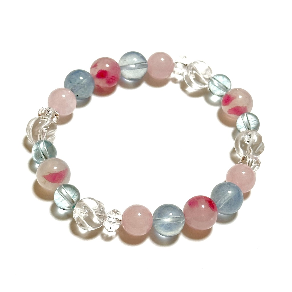 「 春空に舞う 」 ✯ ロードナイトシリカ アクアマリン ローズクォーツ ブルートパーズ / 天然石ブレスレット パワーストーン 天然石アクセサリー
