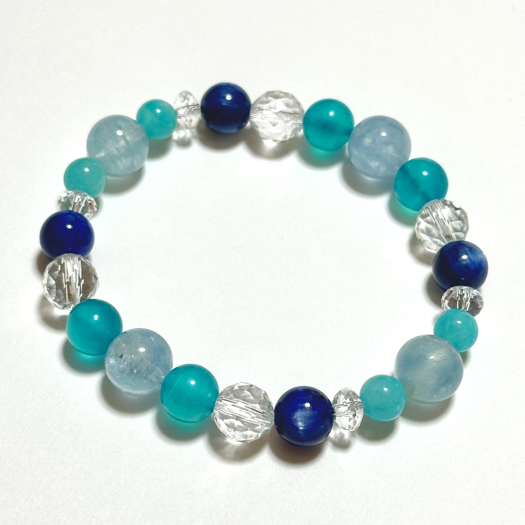「 青空を仰ぐ 」 ✯ アクアマリン アマゾナイト カイヤナイト / 天然石ブレスレット パワーストーン 天然石アクセサリー