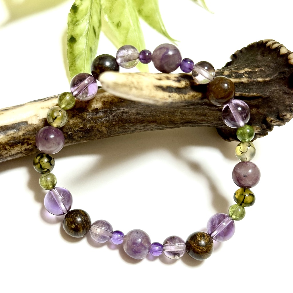 「 藤 」 ✯ エンジェルシリカ アメジスト ドラゴンアゲート ブロンザイト グリーントルマリン / 天然石ブレスレット パワーストーン 天然石アクセサリー