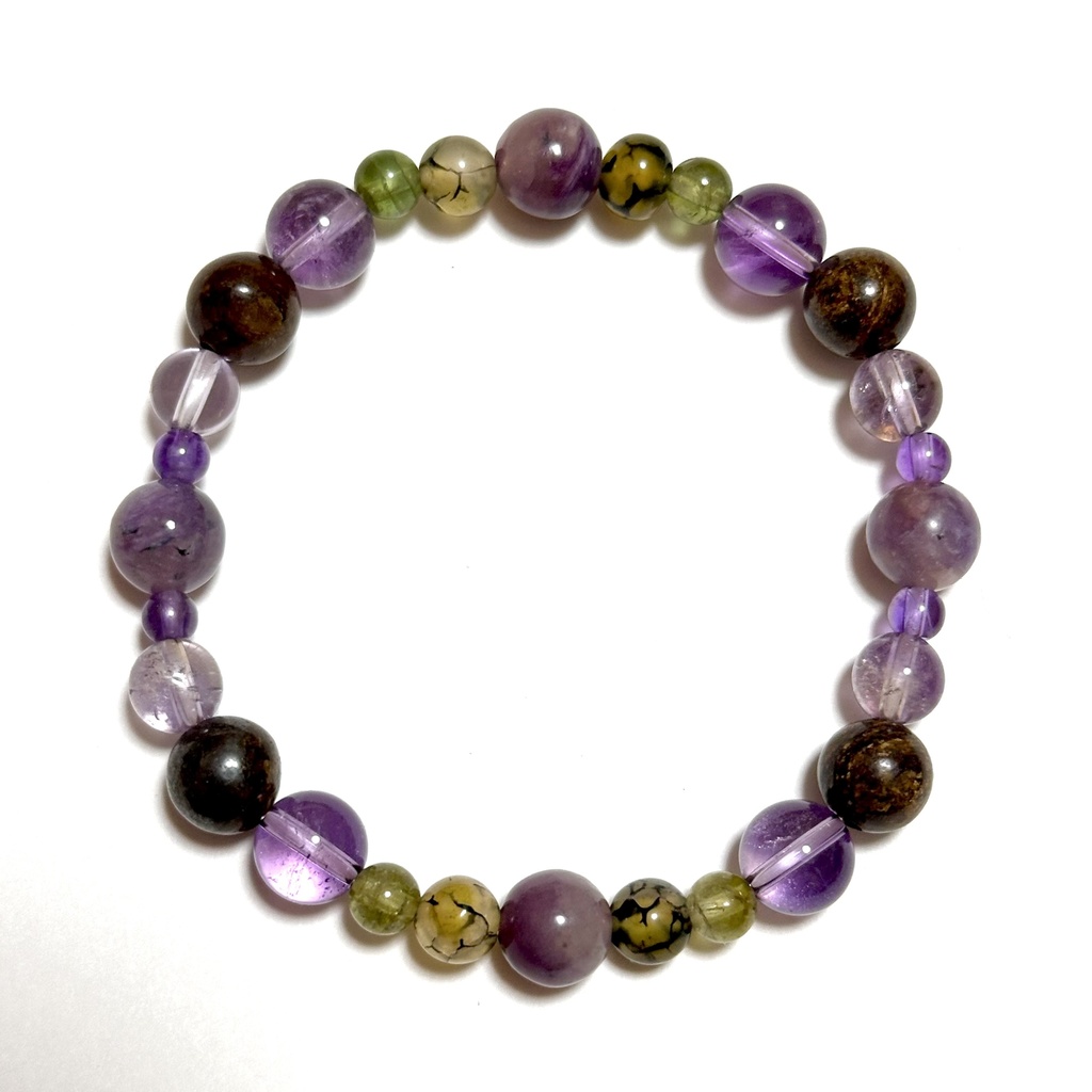 「 藤 」 ✯ エンジェルシリカ アメジスト ドラゴンアゲート ブロンザイト グリーントルマリン / 天然石ブレスレット パワーストーン 天然石アクセサリー